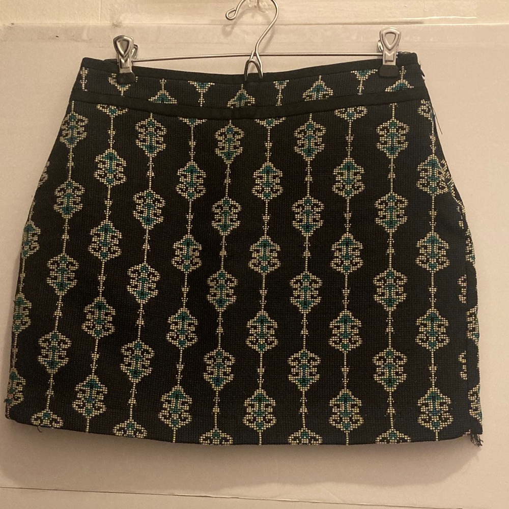 Zara Black and Green Geometric Mini Skirt Size  N